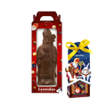 Sinterklaaspakket L met Sinterklaasfiguur in melkchocolade, vooraanzicht, transparante vierkante productafbeelding
